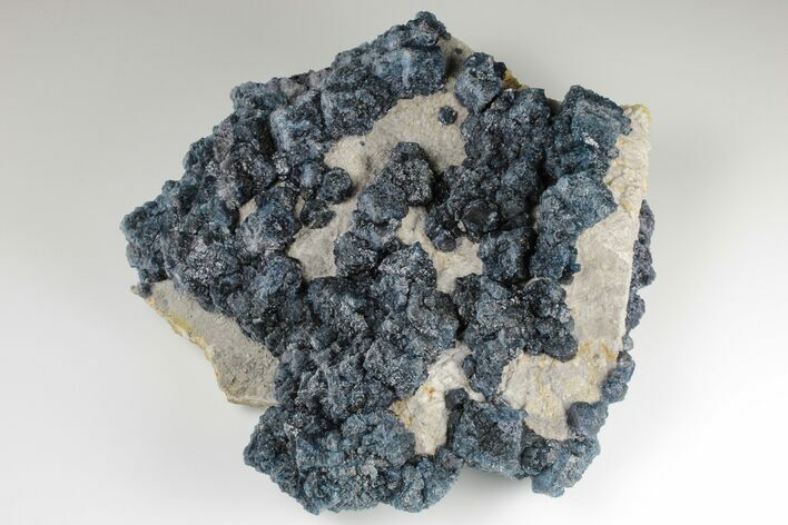 7.8" Blue, Cubic/Octahedral Fluorite on Druzy Quartz - Inner Mongolia